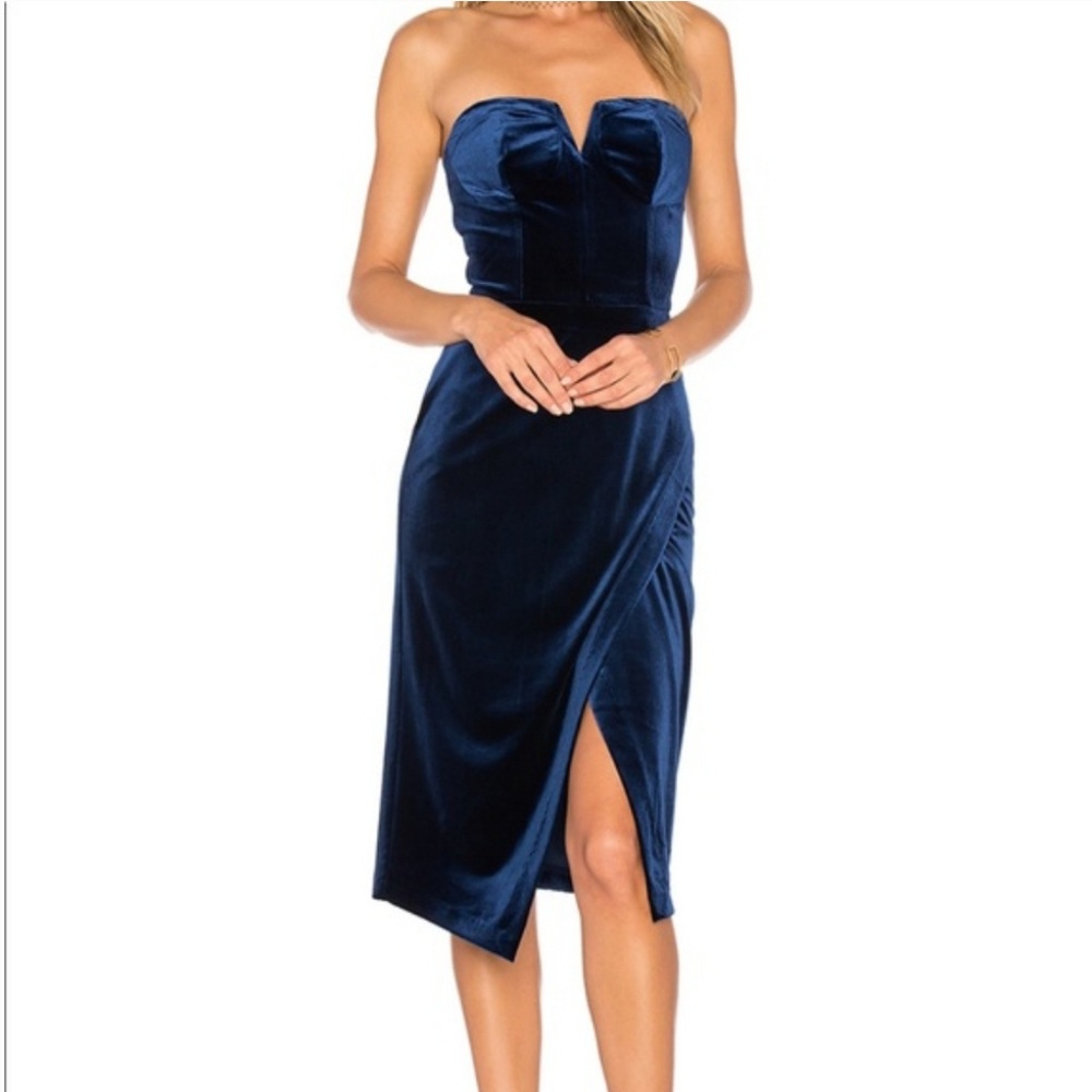 Navy Velvet Strapless Dress